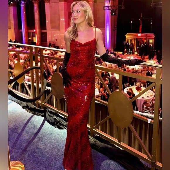Michael Costello x Revolve Marlene Gown Red Sequin Mermaid Dress XS - Picture 5 of 6